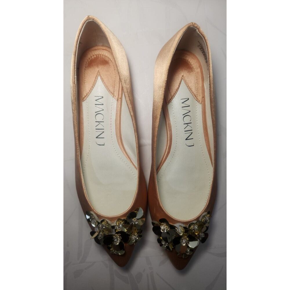 MACKIN J Pointy Toe Satin Sequin Flower Decor Ballet Flats Special Occasion 7.5 - Picture 7 of 9